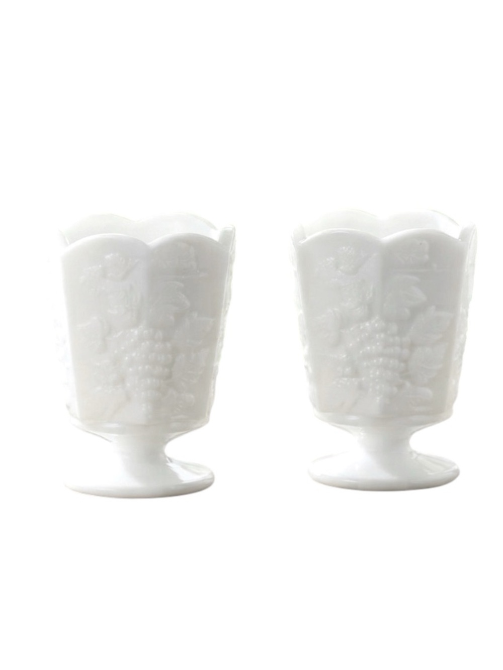 Set of 2 E.O. Brody Milk Glass Pedestal Vases